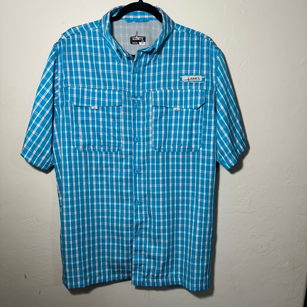 HABIT Mens Medium Blue Vented 40+ Solar Factor Short Sleeve Fishing Shirt